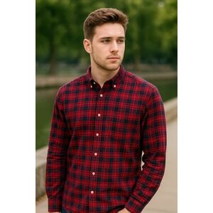 Old Navy Shirt Mens L Red Blue Check Button Down Long Sleeve 100% Cotton Classic